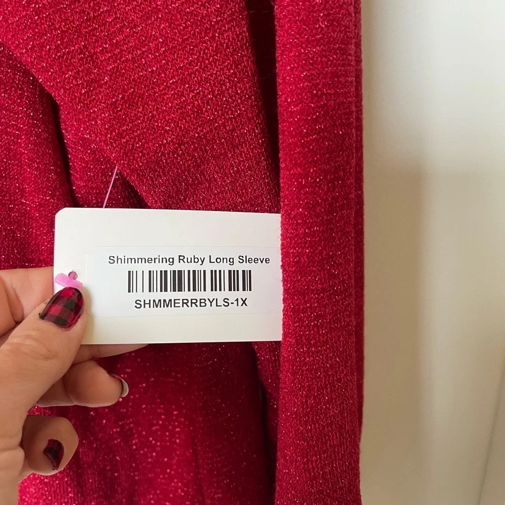 Christmas Holiday party Hesed shimmering ruby, long sleeve, dressy, top - Picture 4 of 11